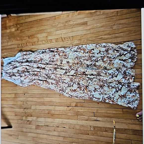 NWT Joie Dress Brown Floral Halter Maxi Pleated Slit Neutral Sundress Resort XL - Picture 2 of 4